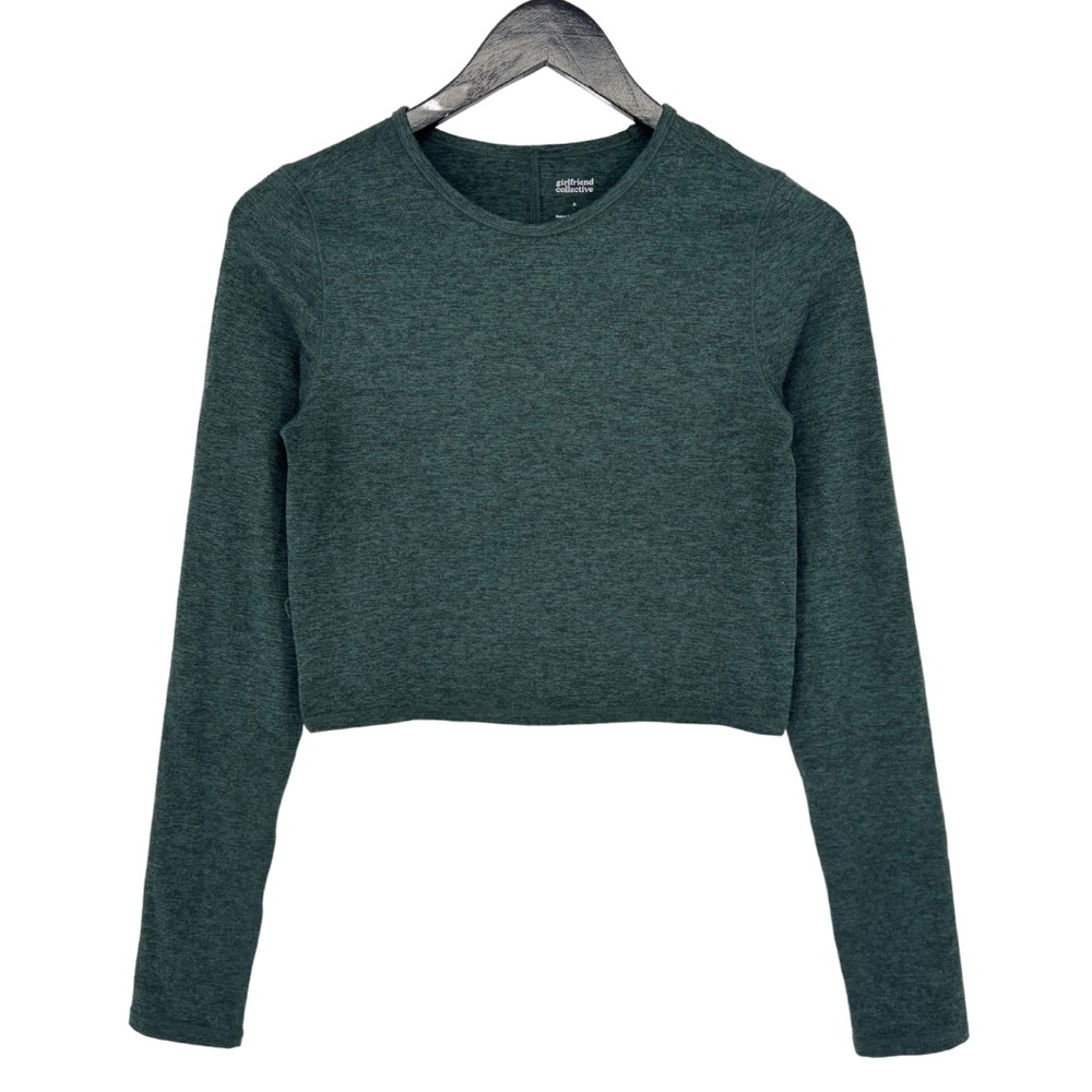 Girlfriend Collective Moss Green Reset Cropped Long Sleeve Top Small Athleisure